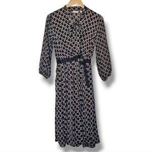 Eva Mendes New York & Co Polka Dot Wrap Dress Size XS Black White Sheer Sleeves